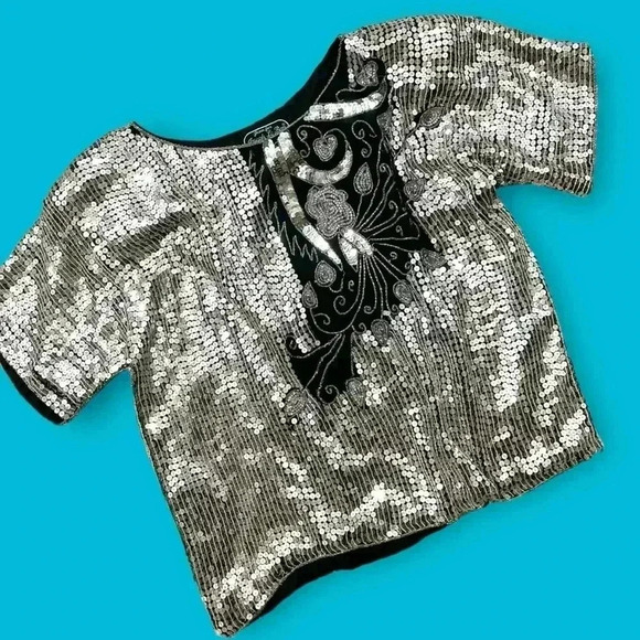 Vintage 70’s disco Studio 54 Jean for Joseph Le Bon Silk Sequins statement Top-L - Picture 9 of 14